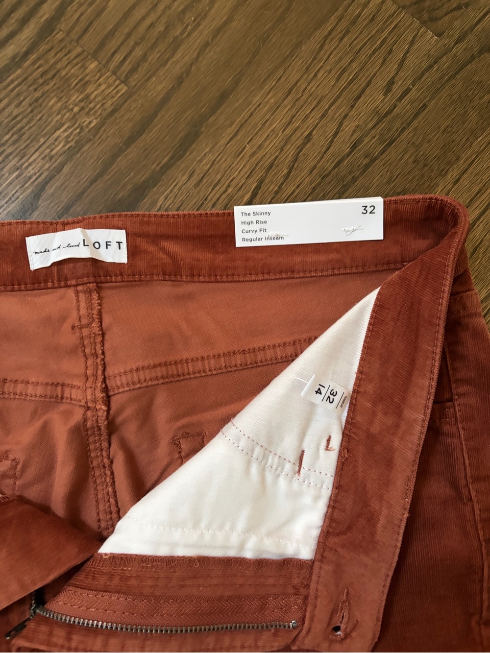 LOFT Women's High Rise Curvy Skinny Corduroy Jeans Sz 14 Burnt Sienna/Rust color - Picture 5 of 8
